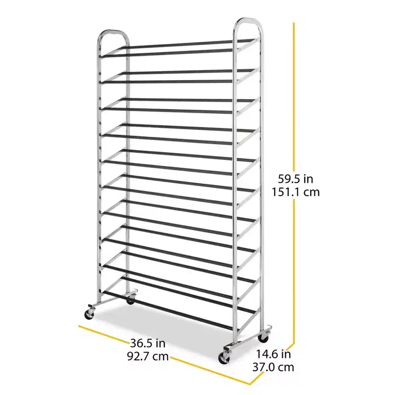 10 Tier Shoe Tower Silver: Freestanding Shoe Rack for Closet, Holds 50 Pairs, Iron & Plastic Frame, 59.5" Height