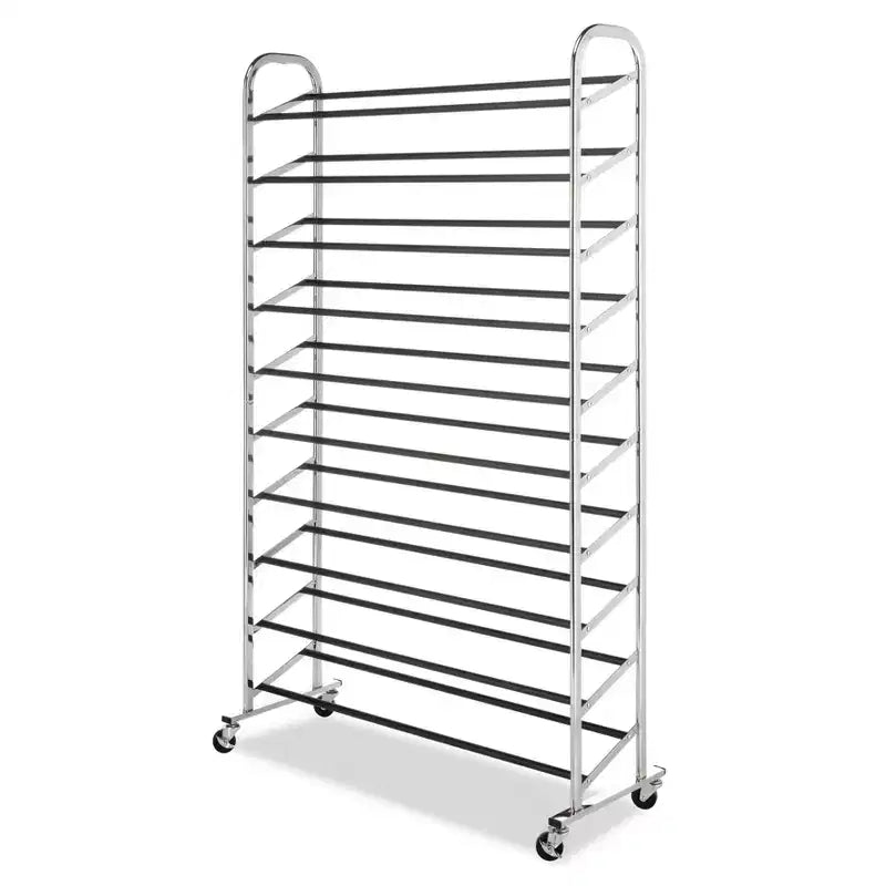 10 Tier Shoe Tower Silver: Freestanding Shoe Rack for Closet, Holds 50 Pairs, Iron & Plastic Frame, 59.5" Height