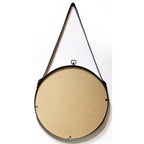 16" Farmhouse Round Hanging Wall Mirror with Frame Leather Strap Brass