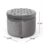 Contemporary Round Tufted Velvet Ottoman with Nailhead Trim