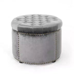 Contemporary Round Tufted Velvet Ottoman with Nailhead Trim