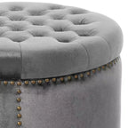 Contemporary Round Tufted Velvet Ottoman with Nailhead Trim