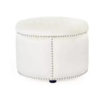 Contemporary Round Tufted Velvet Ottoman with Nailhead Trim