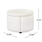 Contemporary Round Tufted Velvet Ottoman with Nailhead Trim