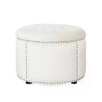 Contemporary Round Tufted Velvet Ottoman with Nailhead Trim