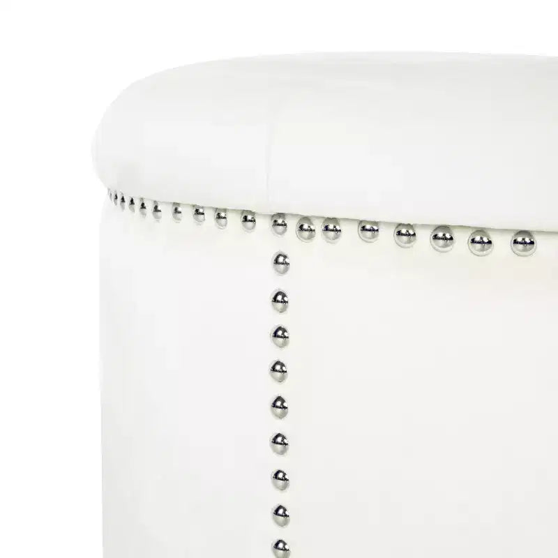 Contemporary Round Tufted Velvet Ottoman with Nailhead Trim