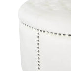 Contemporary Round Tufted Velvet Ottoman with Nailhead Trim