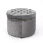 Contemporary Round Tufted Velvet Ottoman with Nailhead Trim