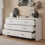 Wood Grain Dresser With Six Drawers And Black Handles For Living Room Storage