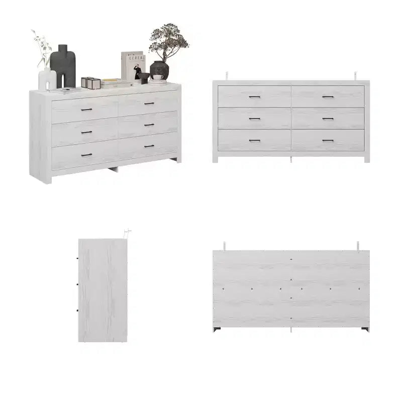 Wood Grain Dresser With Six Drawers And Black Handles For Living Room Storage
