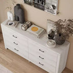 Wood Grain Dresser With Six Drawers And Black Handles For Living Room Storage