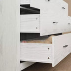 Wood Grain Dresser With Six Drawers And Black Handles For Living Room Storage