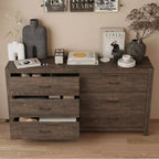 Wood Grain Dresser With Six Drawers And Black Handles For Living Room Storage