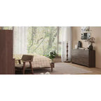 Wood Grain Dresser With Six Drawers And Black Handles For Living Room Storage