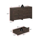 Wood Grain Dresser With Six Drawers And Black Handles For Living Room Storage