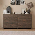 Wood Grain Dresser With Six Drawers And Black Handles For Living Room Storage