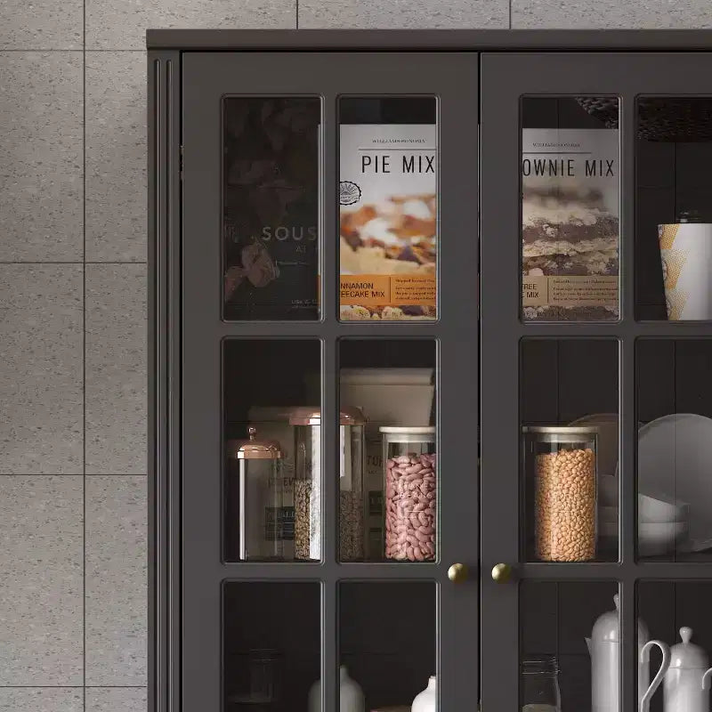 31.5''W Glass Doors Bookcase Display Cabinet Wooden Pantry Organizer