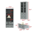 31.5''W Glass Doors Bookcase Display Cabinet Wooden Pantry Organizer