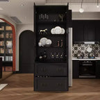 31.5''W Glass Doors Bookcase Display Cabinet Wooden Pantry Organizer