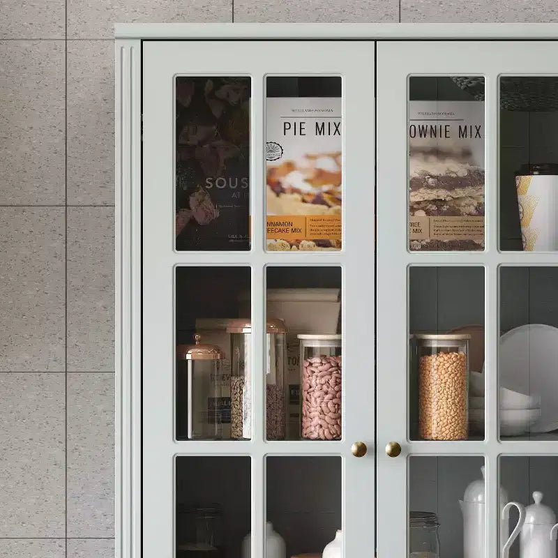 31.5''W Glass Doors Bookcase Display Cabinet Wooden Pantry Organizer