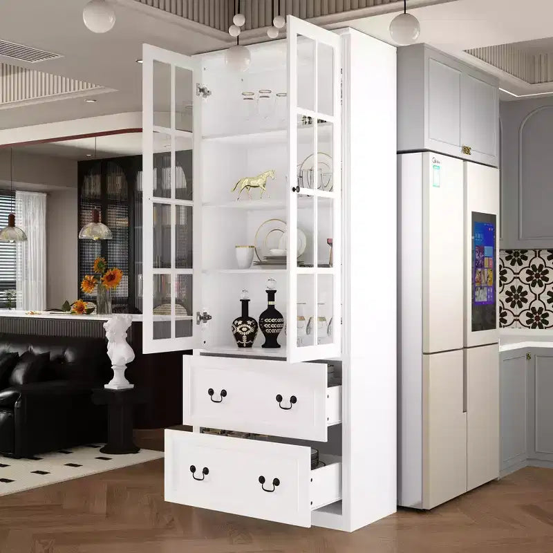 31.5''W Glass Doors Bookcase Display Cabinet Wooden Pantry Organizer