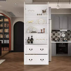 31.5''W Glass Doors Bookcase Display Cabinet Wooden Pantry Organizer