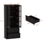 31.5''W Glass Doors Bookcase Display Cabinet Wooden Pantry Organizer