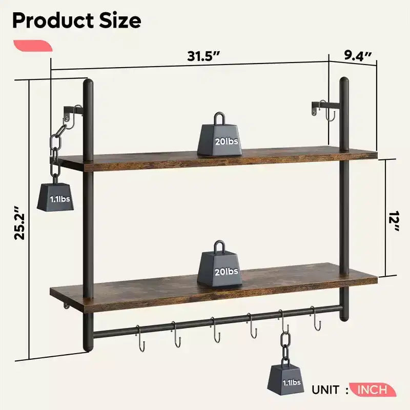 2-Tier Wall-Mounted Bookshelf Plant Stand Shelf Baker's Racks
