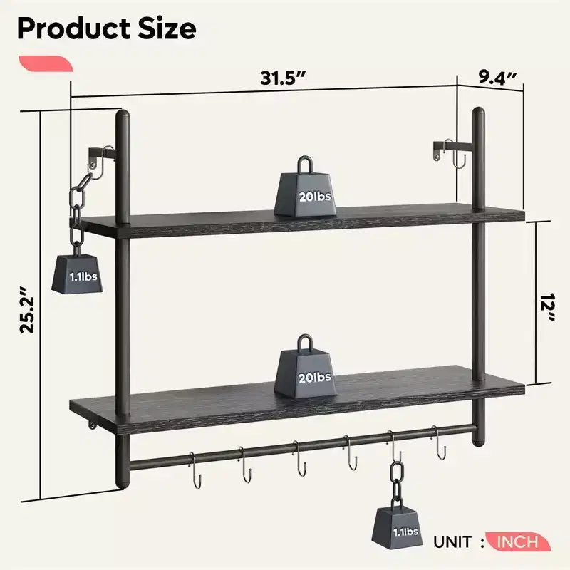 2-Tier Wall-Mounted Bookshelf Plant Stand Shelf Baker's Racks
