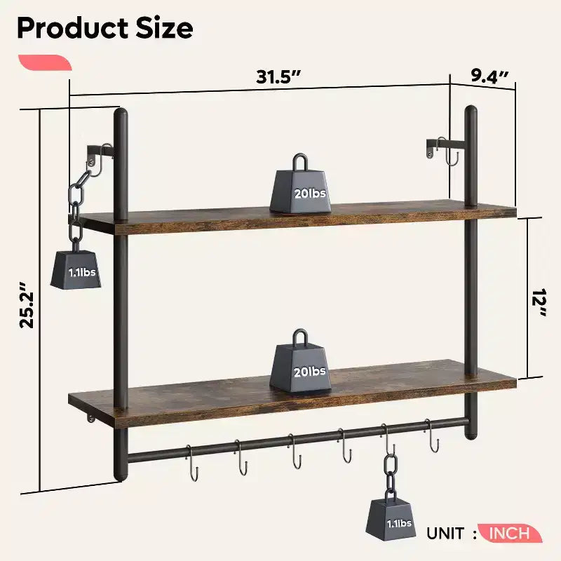 2-Tier Wall-Mounted Bookshelf Plant Stand Shelf Baker's Racks