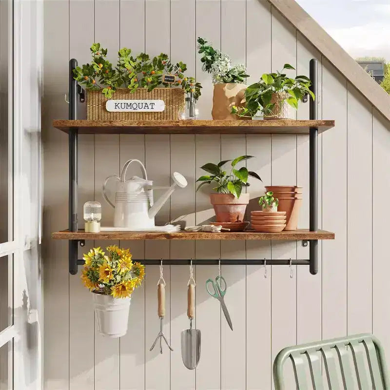2-Tier Wall-Mounted Bookshelf Plant Stand Shelf Baker's Racks