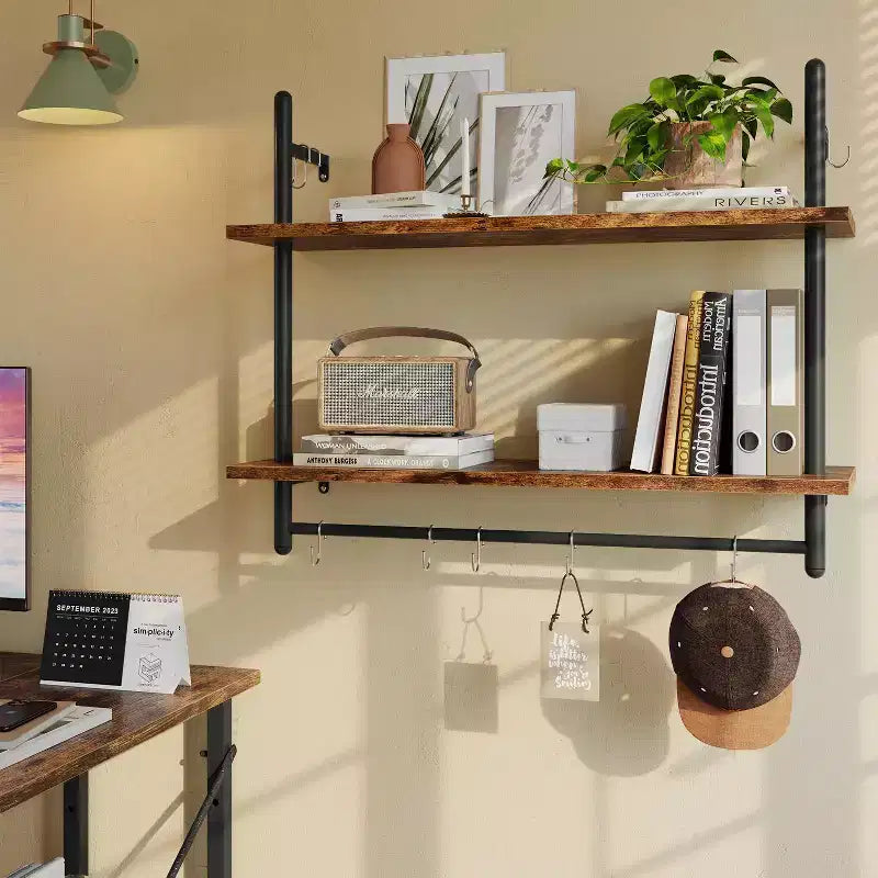 2-Tier Wall-Mounted Bookshelf Plant Stand Shelf Baker's Racks