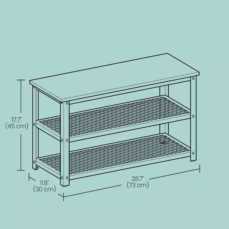 Industrial Chic 3-Tier Shoe Rack Bench with Metal Mesh Shelves - Stylish Entryway Organization and Seating