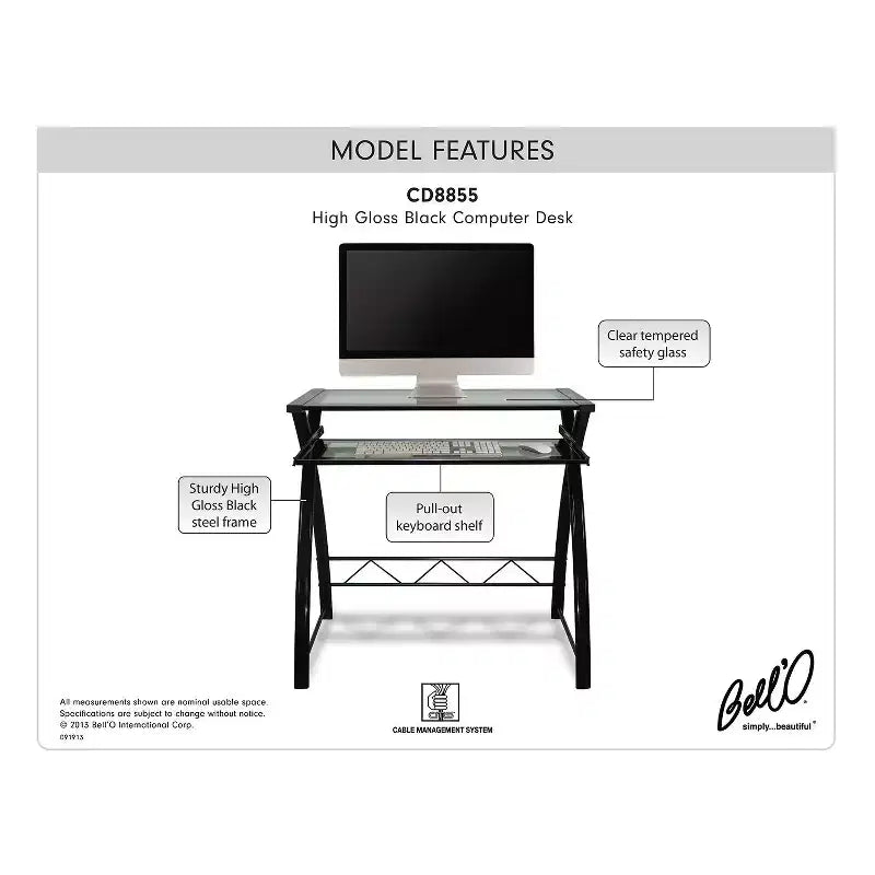 Computer Desk - Sleek High Gloss Black Finish