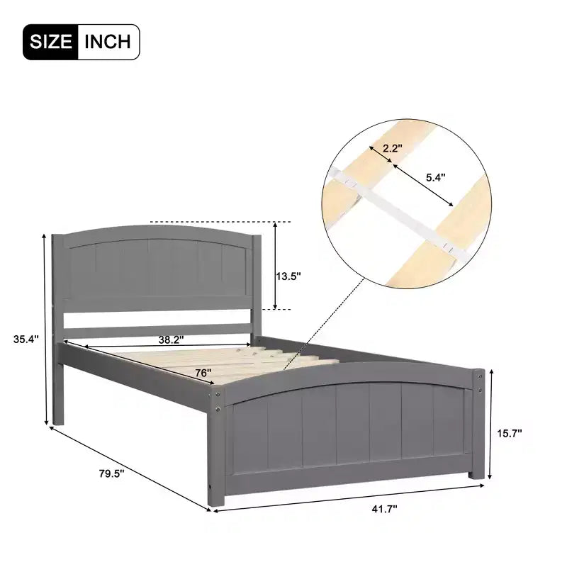 Twin Size Platform Bed with Sturdy Pinewood Frame and Legs