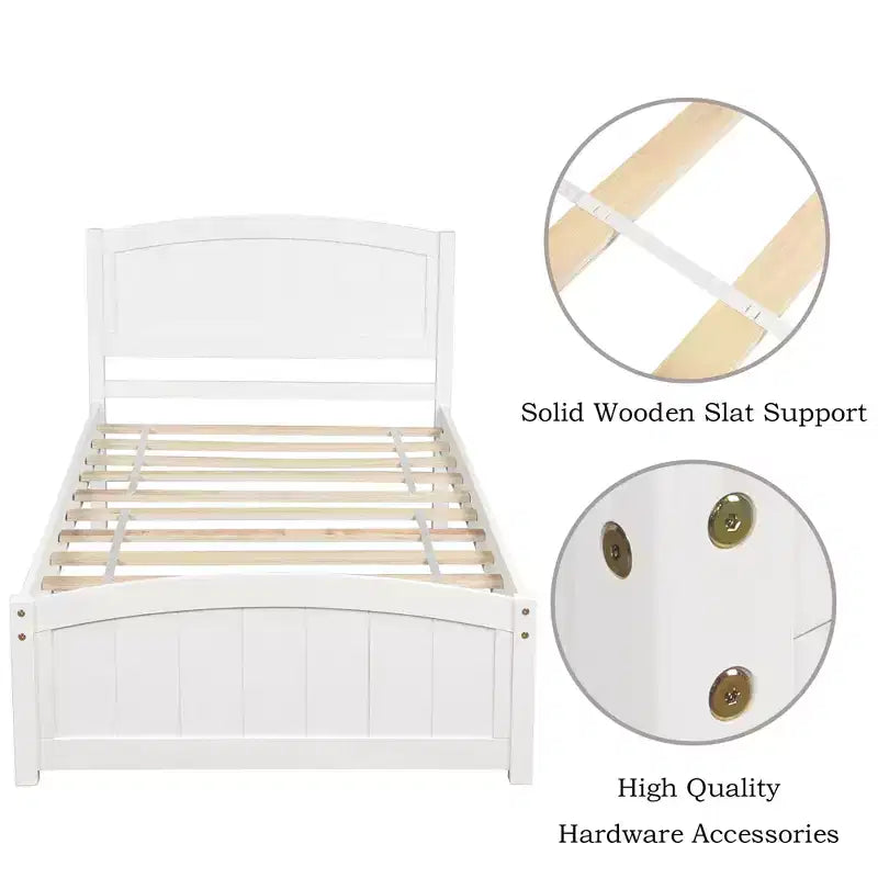 Twin Size Platform Bed with Sturdy Pinewood Frame and Legs