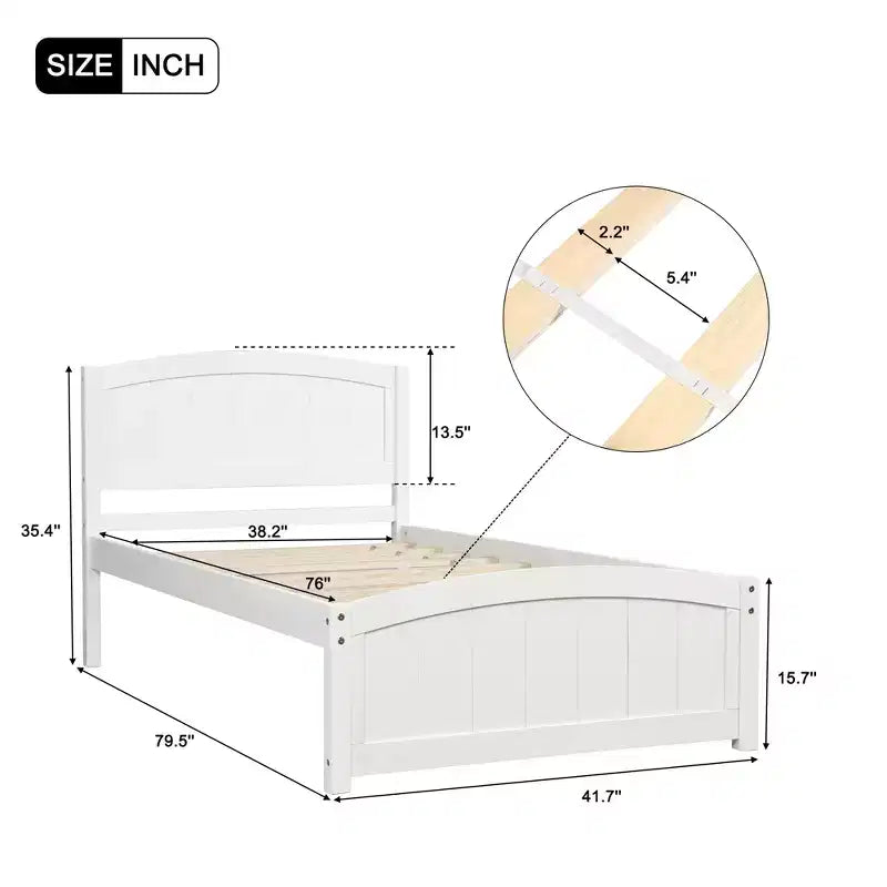 Twin Size Platform Bed with Sturdy Pinewood Frame and Legs