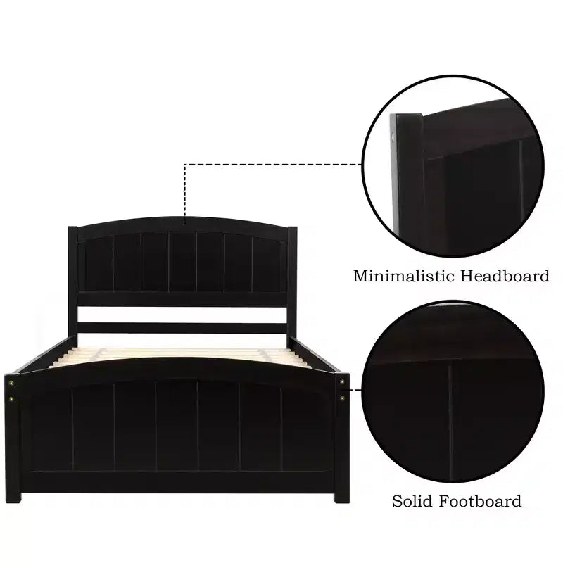 Twin Size Platform Bed with Sturdy Pinewood Frame and Legs