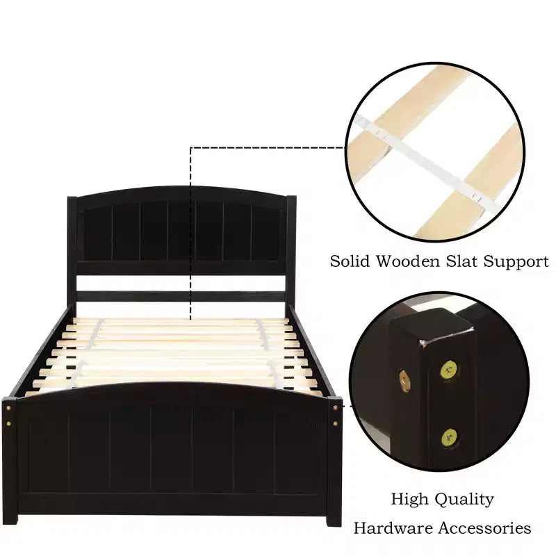 Twin Size Platform Bed with Sturdy Pinewood Frame and Legs