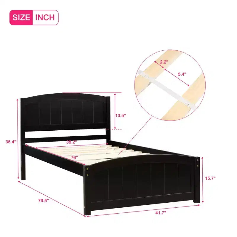 Twin Size Platform Bed with Sturdy Pinewood Frame and Legs