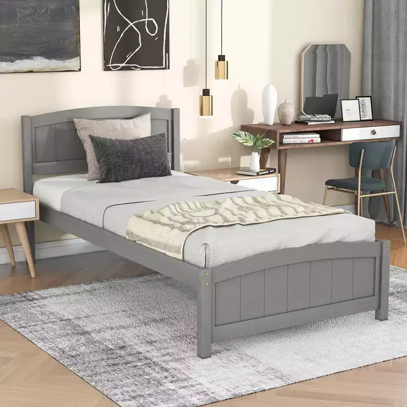 Twin Size Platform Bed with Sturdy Pinewood Frame and Legs