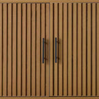 2-Door Slatted Storage Cabinet, Accent Furniture w/ Non-Scratch Foot Pads