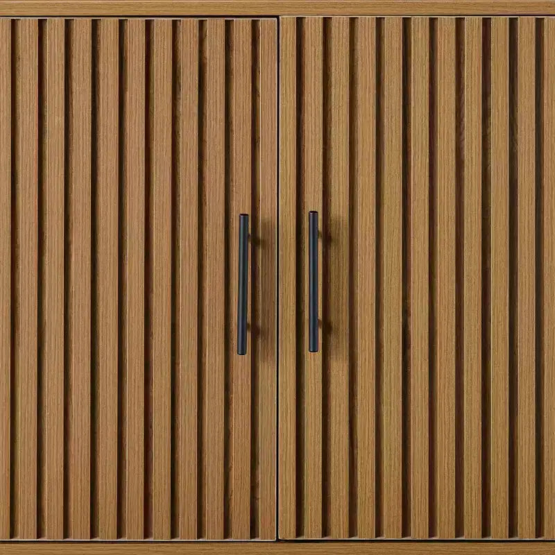 2-Door Slatted Storage Cabinet, Accent Furniture w/ Non-Scratch Foot Pads