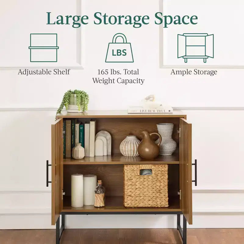 2-Door Slatted Storage Cabinet, Accent Furniture w/ Non-Scratch Foot Pads