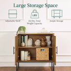 2-Door Slatted Storage Cabinet, Accent Furniture w/ Non-Scratch Foot Pads