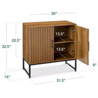2-Door Slatted Storage Cabinet, Accent Furniture w/ Non-Scratch Foot Pads