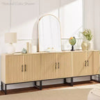 2-Door Slatted Storage Cabinet, Accent Furniture w/ Non-Scratch Foot Pads