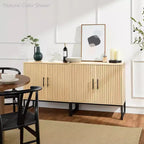 2-Door Slatted Storage Cabinet, Accent Furniture w/ Non-Scratch Foot Pads