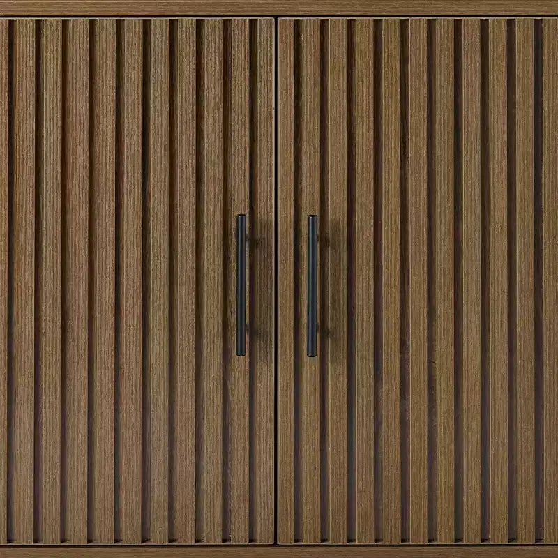 2-Door Slatted Storage Cabinet, Accent Furniture w/ Non-Scratch Foot Pads