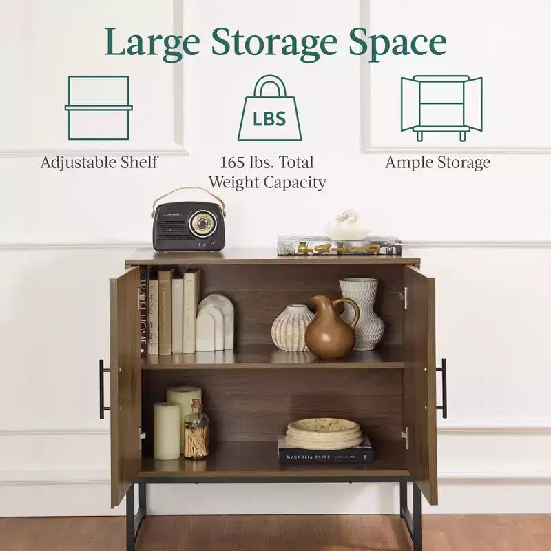 2-Door Slatted Storage Cabinet, Accent Furniture w/ Non-Scratch Foot Pads